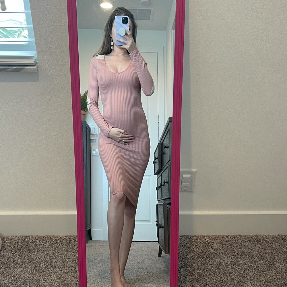 Pink Ribbed Midi Dress